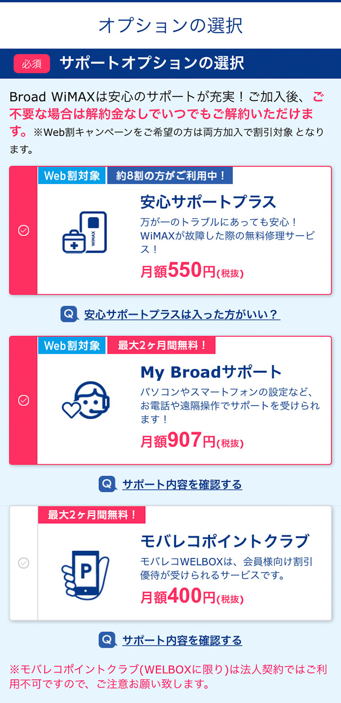オプションの選択